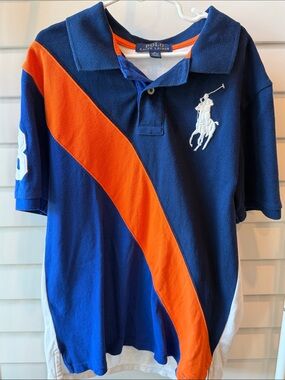 Boy’s Polo by Ralph Lauren Navy & Orange Diagonal Stripe Polo